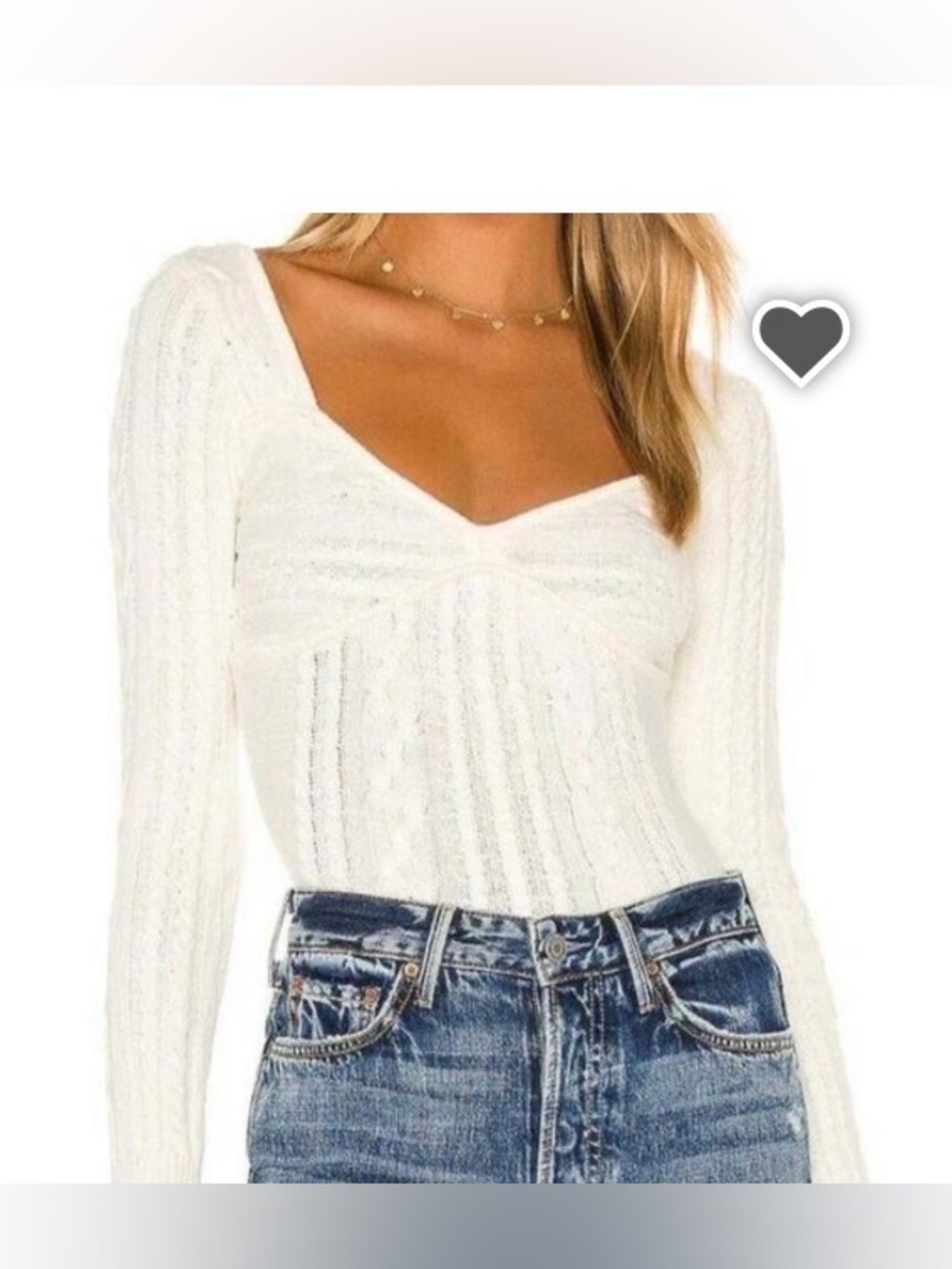 MAJORELLE Cream Cable-Knit V-Neck Sweater
